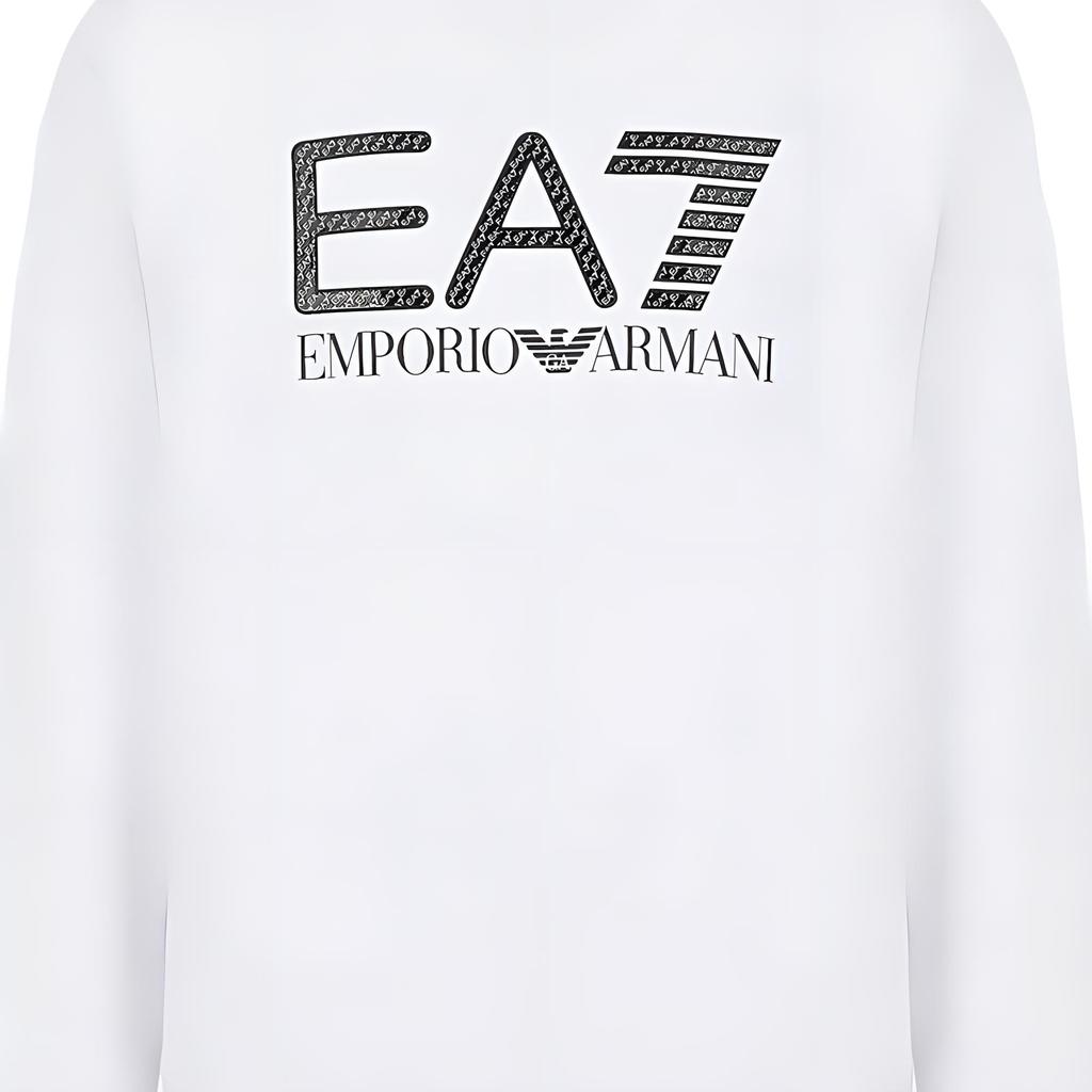 Emporio Armani EA7 Весна-Лето 2022 Свитшот с принтом логотипа, с круглым вырезом, с длинным рукавом, мужской, Белый 3LPM54-PJEQZ-1100