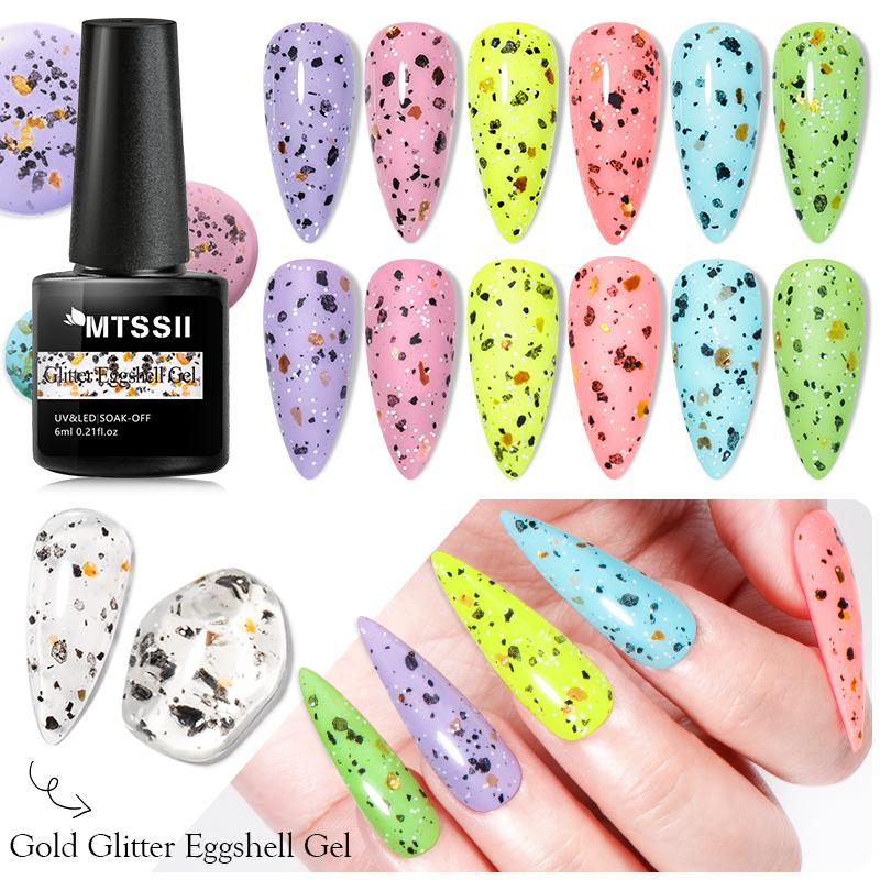 Mtssii 6 мл золотой блестящий гель-лак для ногтей с эффектом перепелиного яйца, прозрачный верхний слой, полуперманентный замачиваемый УФ-гель
