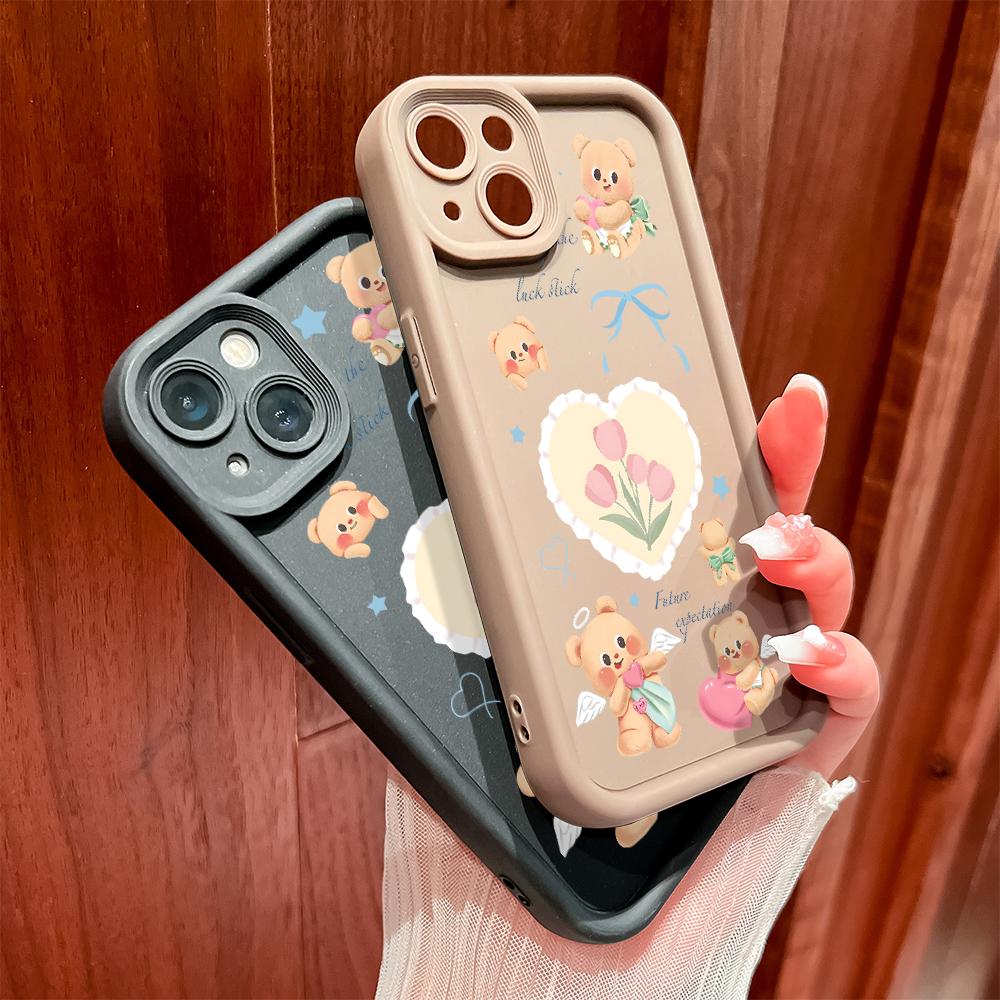 For Realme 11 11x 12x 12 Pro C21 C30 C33 C35 C65 OPPO A18 A38 A60 A96 Reno 10 11 12 Pro Cartoon Flower Bear Pattern Soft Silicone Phone Case