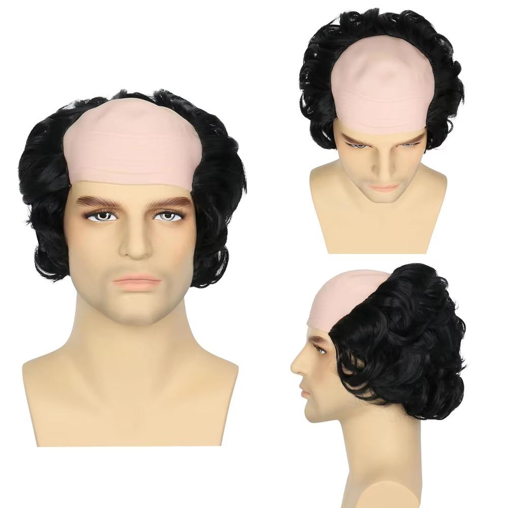 Straight Curly Old Man Bald Head Wigs Anime Halloween Balding Wig Adult Kids