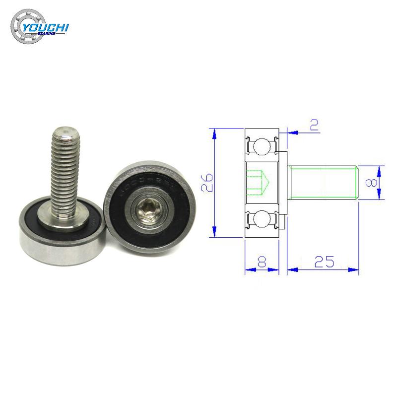 1pcs OD 26mm Screw Roller Bearings With Stainelss Steel M8 Thread JS600026-8C2L25M8 Door Window Metal Guide Wheel