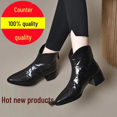 Женские нюдовые ботильоны на толстом каблуке - Мода Осень/Зима 2025, Универсальная кожа на низком каблуке с узким квадратным носком