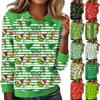 Women's Fashion Christmas Print Lapel Long Sleeve Casual Crewneck T-Shirt Top