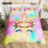 Girls Cute Unicorn Duvet Cover Set Cartoon Animal Bedding Set Microfiber Floral Star Quilt Cover Twin King For Kids Teens Room