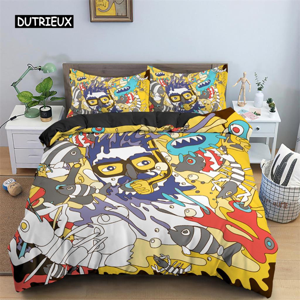 Пододеяльник с абстрактным человеческим лицом, двуспальный, двуспальный, из микрофибры, мистический рисунок, комплект постельного белья с психоделическим граффити