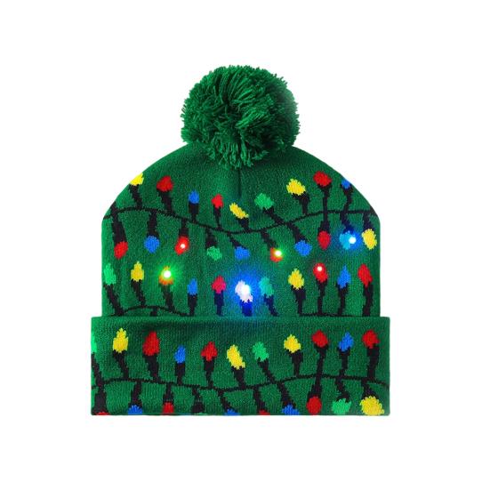 Knitting Hat with LED Lights Santa Claus Deer Christmas Tree Pattern Winter Illuminated Hat Festive Atmosphere Accessory
