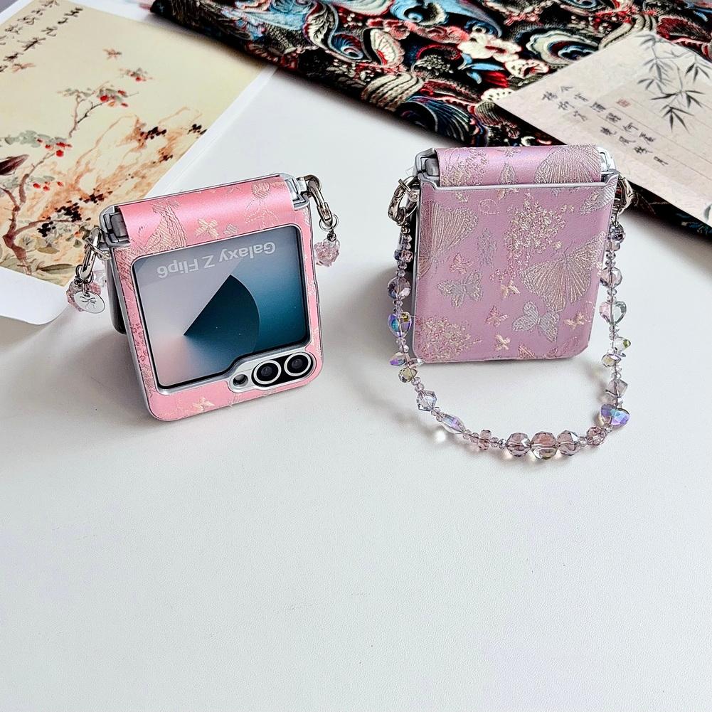 Embroidered Butterfly Phone Case for Samsung Z Flip 8 flip7 fe Galaxy Z Flip 7 6 5 Silver-edged Side Buckle Protective Cover
