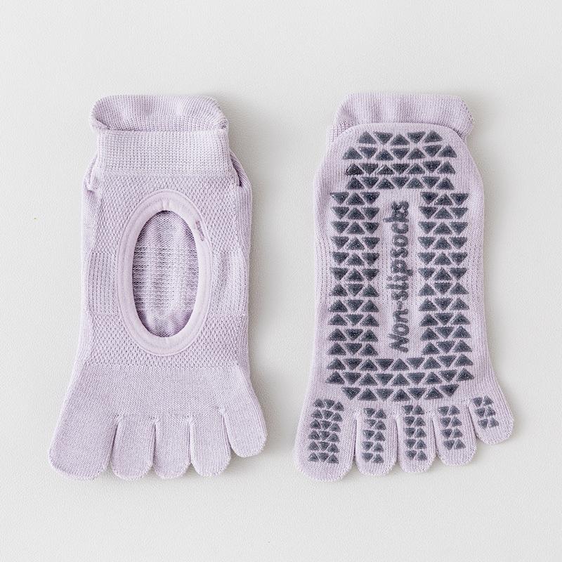 Women Hollow Mesh Five Toe Yoga Socks Non Slip Silicone Sole Breathable Pilates Socks for Indoor Workout Dance