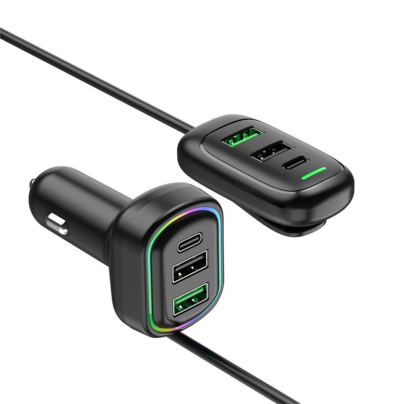 6-портовый USB Type-C передний и задний удлинитель автомобильное зарядное устройство с RGB подсветкой PD быстрая зарядка адаптер питания для iPhone планшет ноутбук