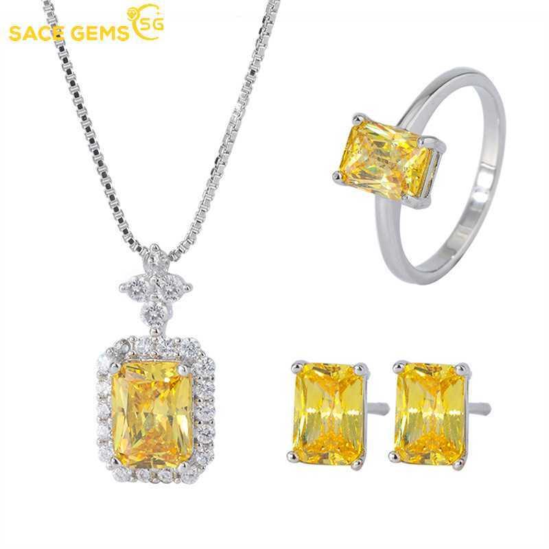 Sace Gems Классические прямоугольные комплекты ювелирных изделий из медного сплава с желтым цирконом, подарки для свадебной вечеринки
