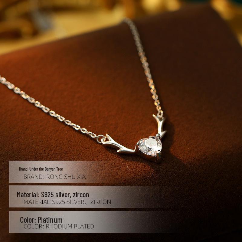 Banyan Tree S925 Silver Deer Antler Necklace: Luxury Clavicle Chain, Perfect Gift for Her