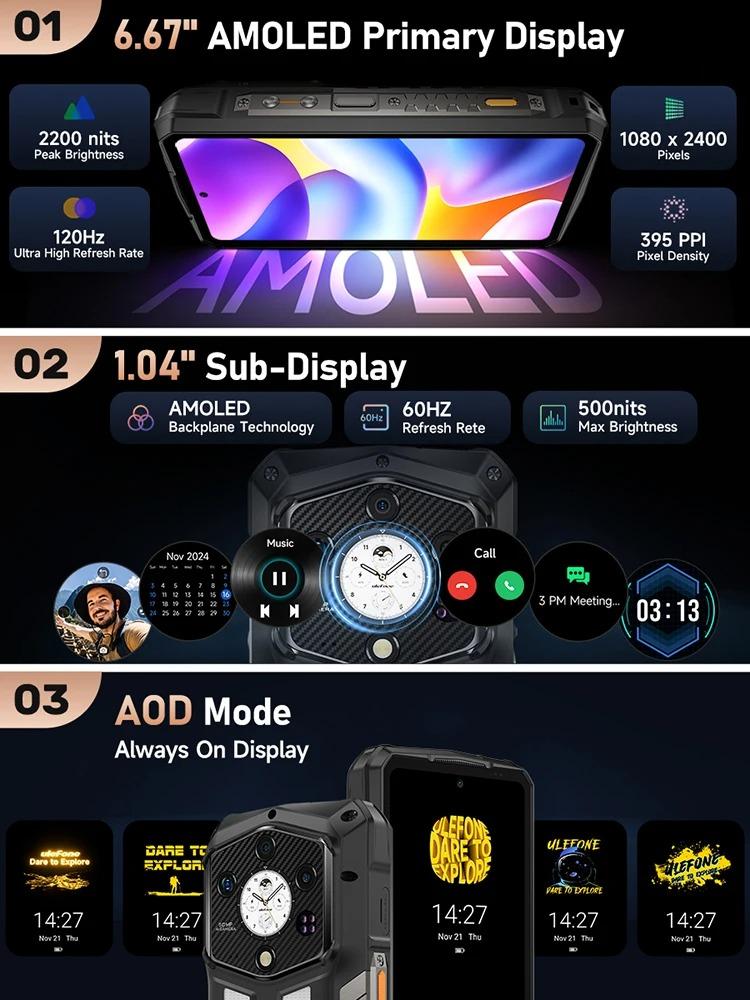 Ulefone Armor 29 Pro 5G AI Защищенный телефон 21200 мАч 120 Вт 64 МП Ночное видение 6,67" 120 Гц 512 ГБ ПЗУ Dimensity 7400