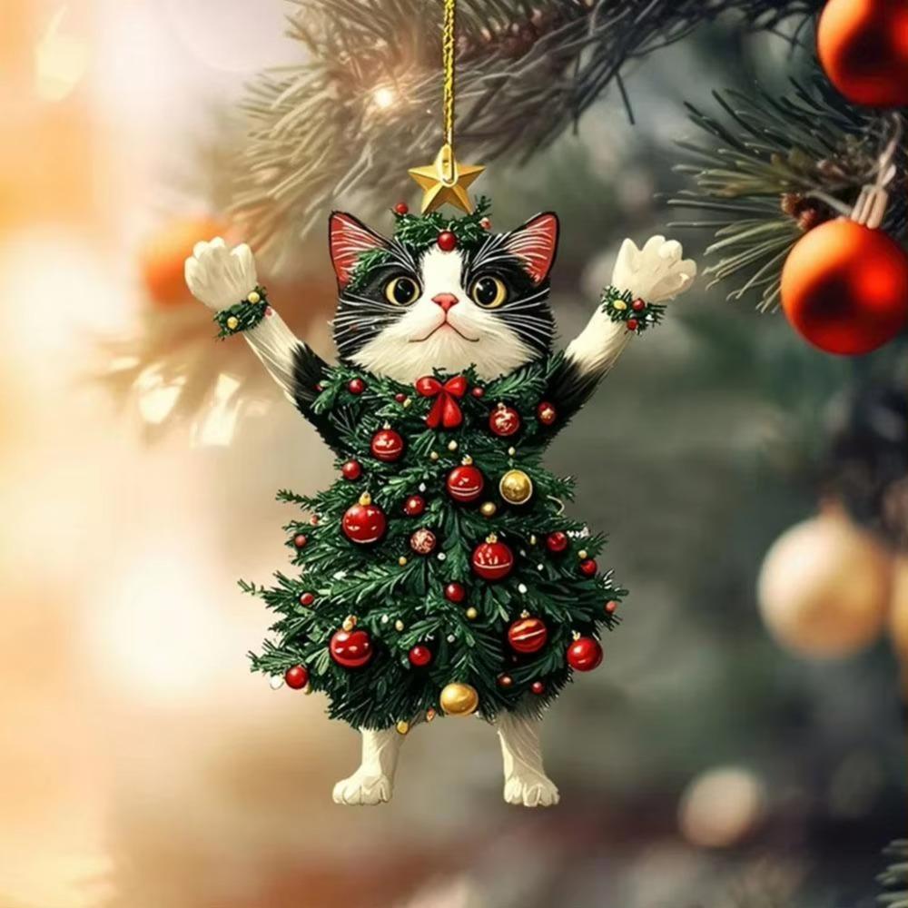 6/12/24 шт. Рождественское украшение-кошка, Современное рождественское украшение для дома, Подвеска-украшение для автомобиля, Милое украшение-котенок для праздника