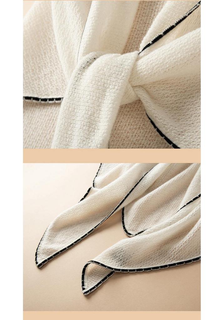 Korean Style Women's 100% Pure Cashmere Color Block Knit Triangle Shawl Scarf
