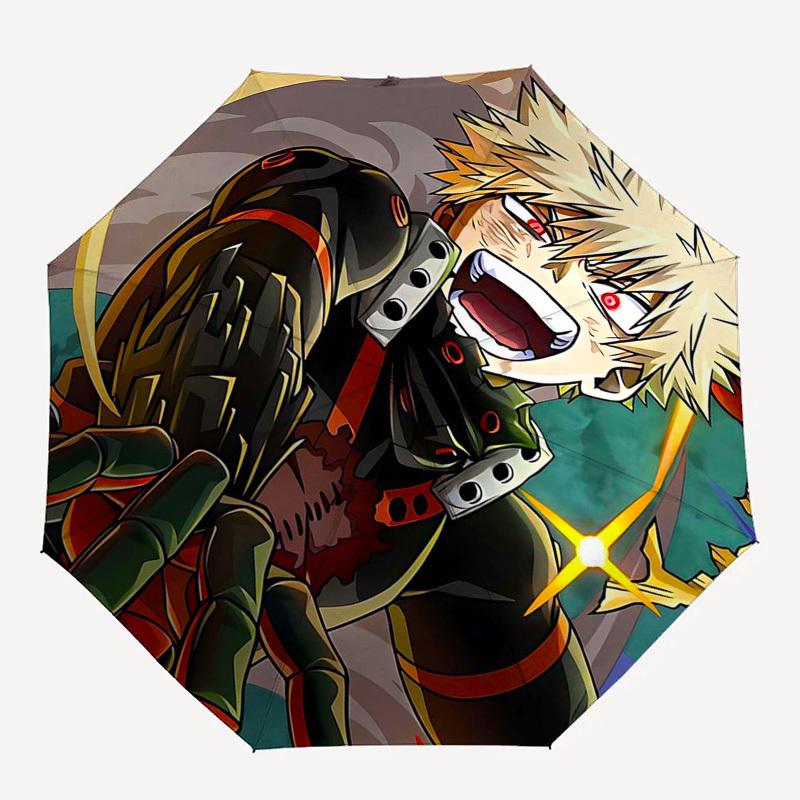 1 шт. Зонт для улицы My Hero Academia Бакуго Кацуки - Автоматическое открытие/закрытие, Портативная 3-складная конструкция, Железный каркас с 8 ребрами, Идеальный подарок для фанатов, Tra
