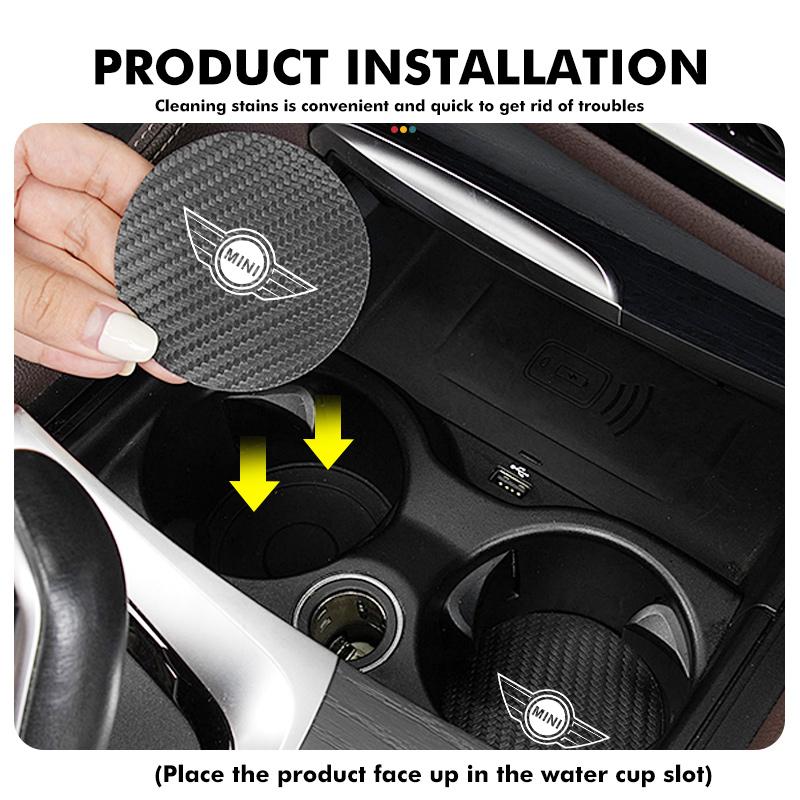 2PCS Car Anti Slip Mat Coaster Carbon Fiber Water Cup Mat For MINI Cooper R60 R56 F56 F55 F57 F60 Countryman Convertible e3