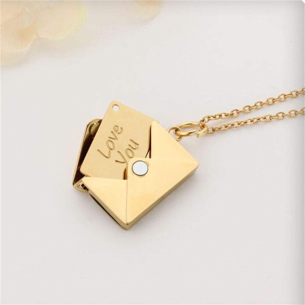 Цвет розового золота конверт любовное письмо кулон ожерелье ювелирные изделия индивидуальные подарки для очаровательных женщин