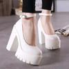 Ankle Strap Platform Chunky Heels Pumps Women Round Toe High Heels Party Shoes Woman Plus Size 43 Black White Pumps
