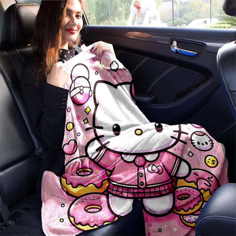 1pc Dessert Hello Kitty Throw Blanket, Soft Warm Home Decorative Blankets for Couch Bed Sofa, Living Room, Travel, Camping, Car Blankets, Beach, Offic