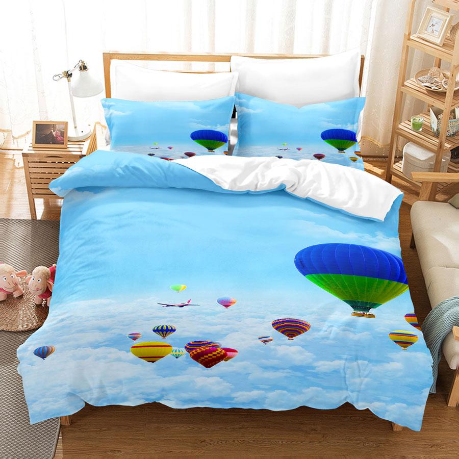 Комплект постельного белья с изображением воздушного шара Queen King Size, 3D Blue Sky White Cloud, детский комплект постельного белья из полиэстера для мальчиков и девочек