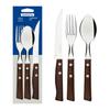 Tramontina Traditional 3-Piece Set: 21cm Steak Knife with Heavy-Duty Natural Wood Handle, 19cm Table Fork, and 19cm Table Spoon. Triple-Tempered, Ligh