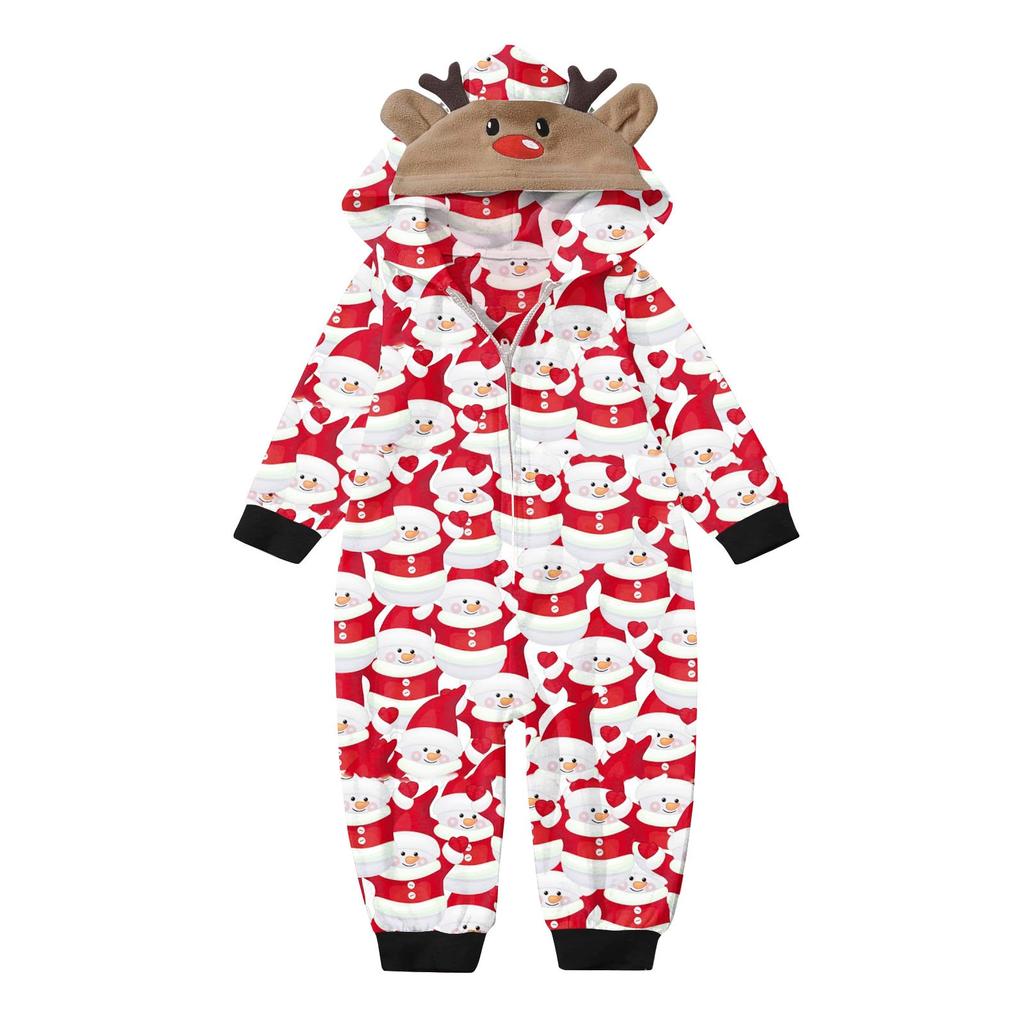 Комплект комбинезона на молнии с капюшоном и длинными рукавами для всей семьи с рождественским принтом