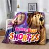 Cute Girl and Brown Bear Print Flannel Blanket, Kids Cartoon Throw Blanket