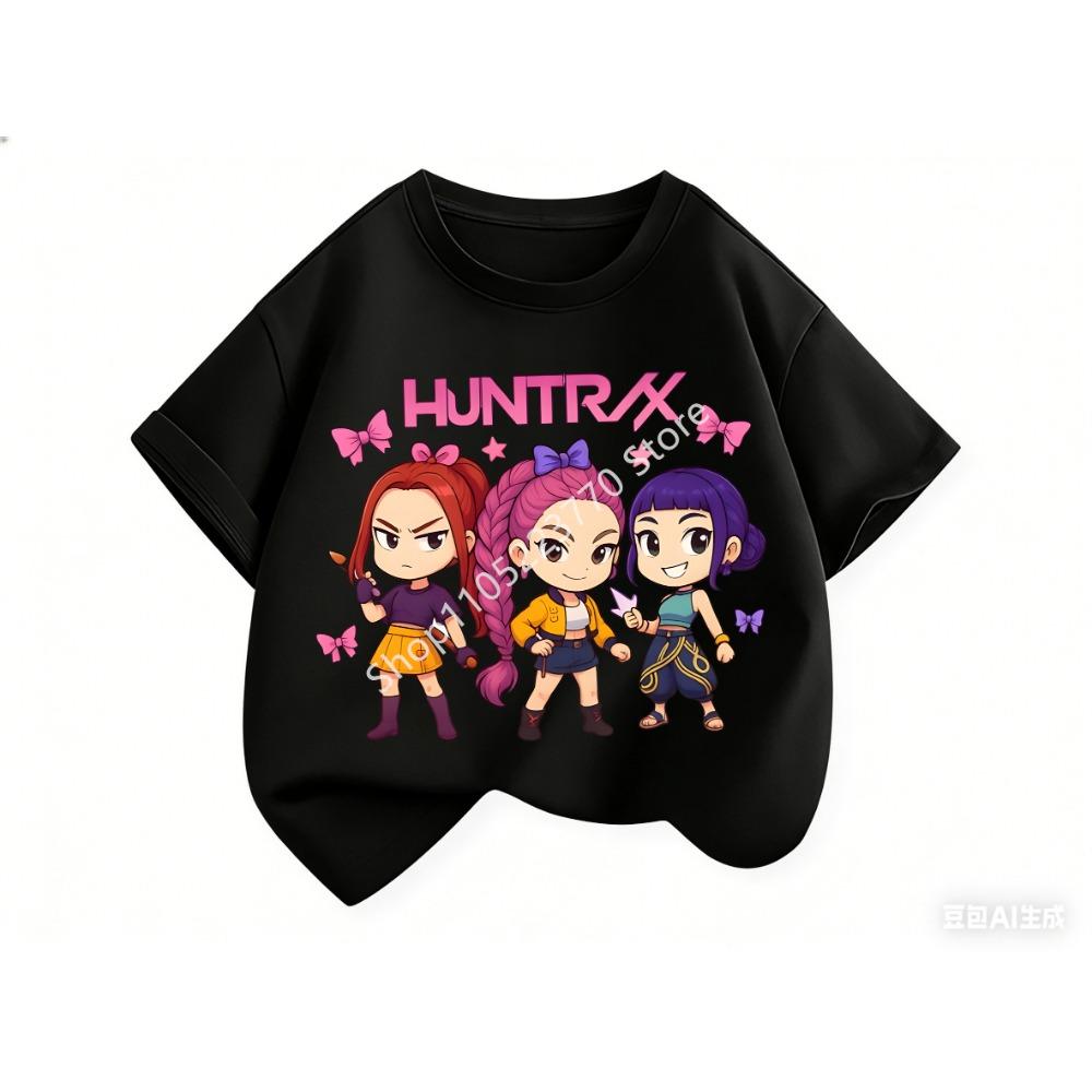 2026 Fun Huntrix Kpop Охотники на демонов Футболка для мальчиков девочек фанатов подарок летняя с круглым вырезом с коротким рукавом модная детская футболка