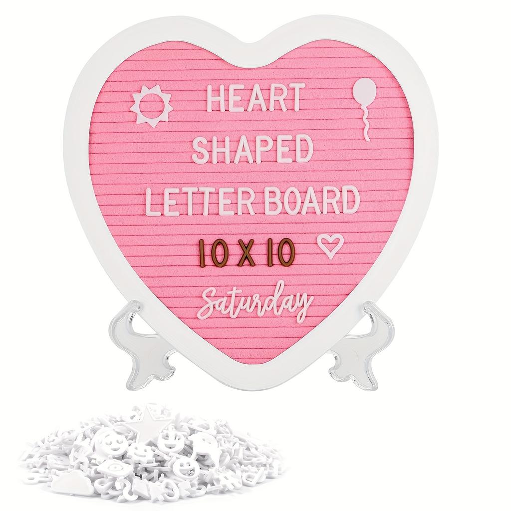 Heart-Shaped Felt Letter Board Sign,Interchangeable White Letters, Numbers, and Icons, Suitable for Parties, Baby Announcements