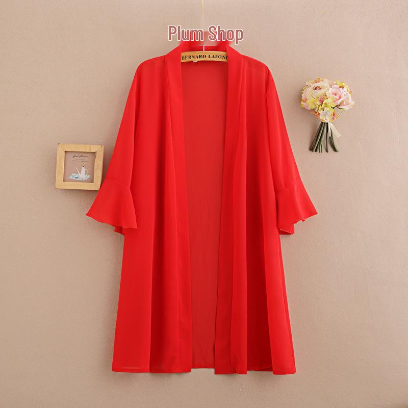 Шифоновая шаль - рубашка для защиты от солнца - Легкий летний кардиган с жилетом