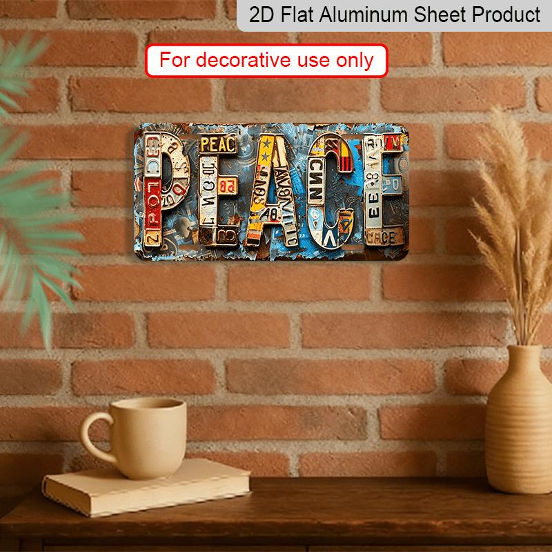 2D Flat Vintage Metal Sign/1pc/Outdoor Aluminium Decorative Sign (11.8×5.9inch)/"PEACE" Colorful Letter Scene/Retro Inspirational Wall Art for Cafe