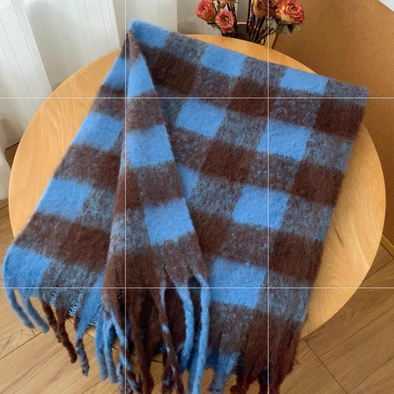 Autumn and Winter New European and American Ac Plaid Scarf Women's Fashion Contrasting Color Warm Couple Student Scarf Thickened Shawl