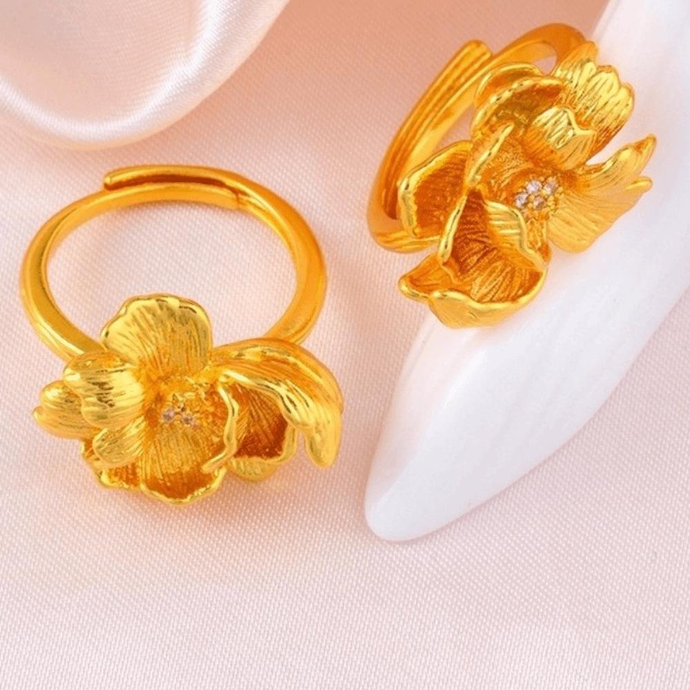Ancient Peony Rhinestone Rings Gold Plated Gold Jewelry Accessories  Engagement