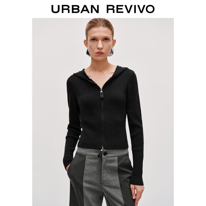 UR Women's Hooded Ribbed Knit Full-Zip Sweater