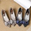 Модные роскошные женские туфли-лодочки с блестящим бантом, сексуальные туфли с острым носком и тонким низким каблуком для женщин, осенние элегантные туфли Мэри Джейн на каблуках