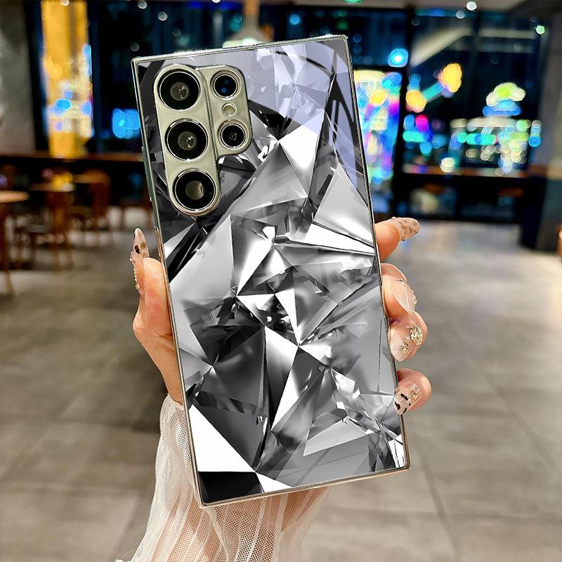 Чехол-накладка из разбитого кристалла серебристого цвета для Samsung A30s A31 A32 A34 A36 A37 A50 A51 A52 A53 A54 A55 A56 A57 A71 A72 A73 Стеклянная крышка