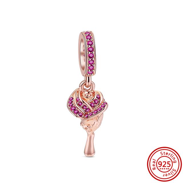 Серебро 925 пробы Love Forever с открытым сердцем, розами, перьями и крыльями, вращающиеся висячие бусины, подходят для подвесок, браслетов, ювелирных изделий