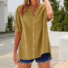 Женская рубашка с V-образным вырезом и коротким рукавом, на пуговицах, однотонная свободная рубашка, летняя повседневная рубашка для повседневной носки
