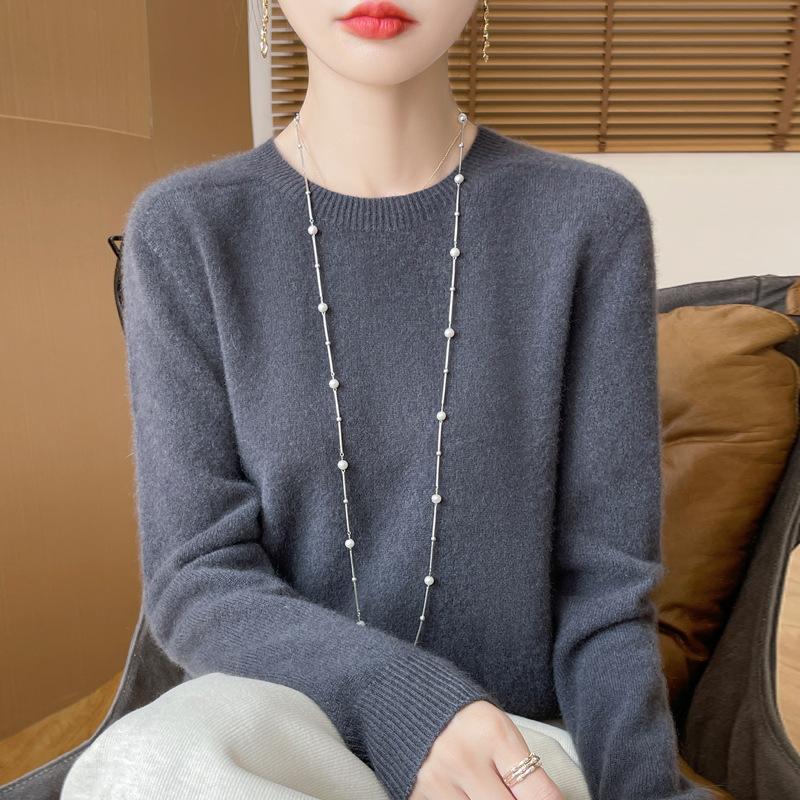 INDFS Женская мода Повседневный Осень Зима Однотонный Принт Длинный Рукав О-Образным Вырезом Свитера