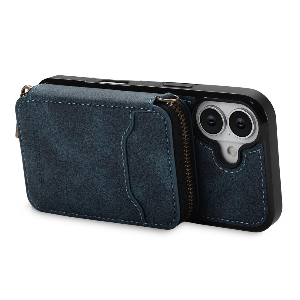 (iPhone 16 Plus, Blue)  For iPhone 16 Plus Magnetic Case Detachable Zipper Wallet Leather Coated PC+TPU Phone Cover