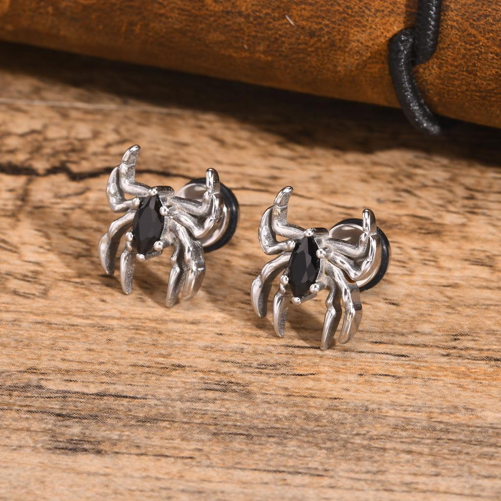 Spider/Cross/Cat/Crow/Four-pointed Star Stud Earrings for Unisex Unique Design Punk Personality Earrings Enamel Fashion Jewelry