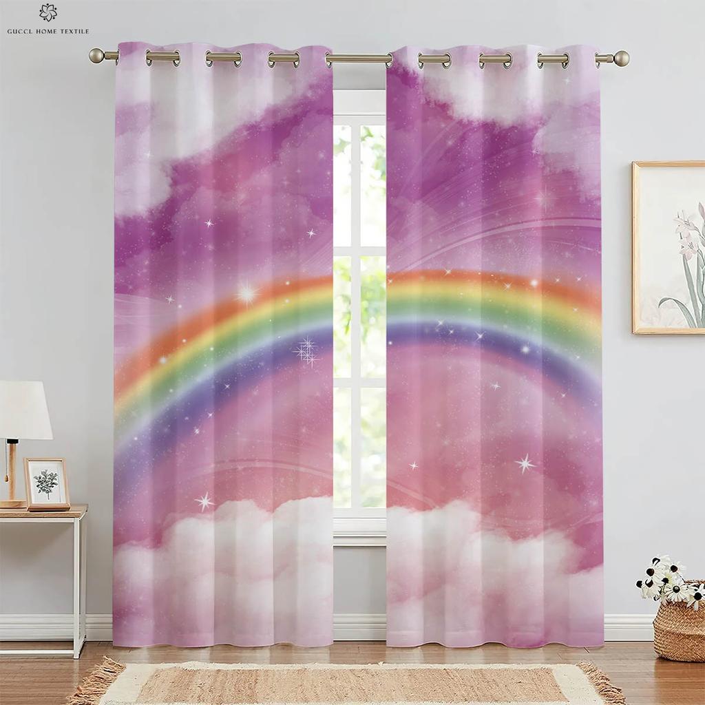 Блестящие цветные шторы с градиентным принтом, 100% полиэстеровое волокно, детская комната, гостиная, кабинет, декоративные, радуга