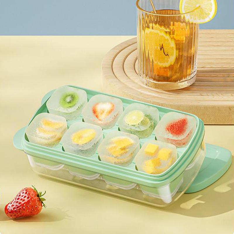 Small Ice Cube Trays With Lid And Bin,8 Cubes Each, Easy Release And Stackable,Ice Cube Tray For Mini Fridge, For Coffee,Lemon
