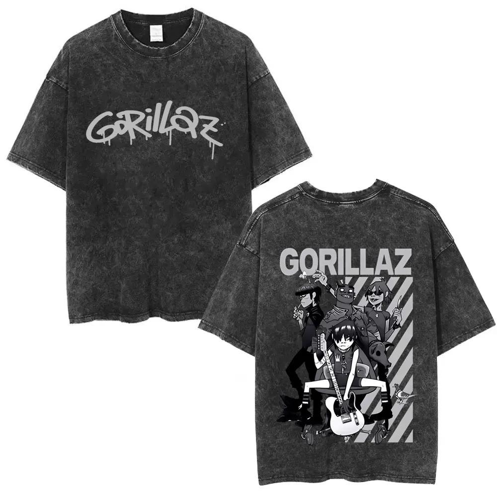 2026 Стирка Винтаж Рок-группа Gorillaz Альбом The Now Now Графические Футболки Мужчины Женщины Одежда Хип-Хоп Панк Оверсайз Футболки с Круглым Вырезом