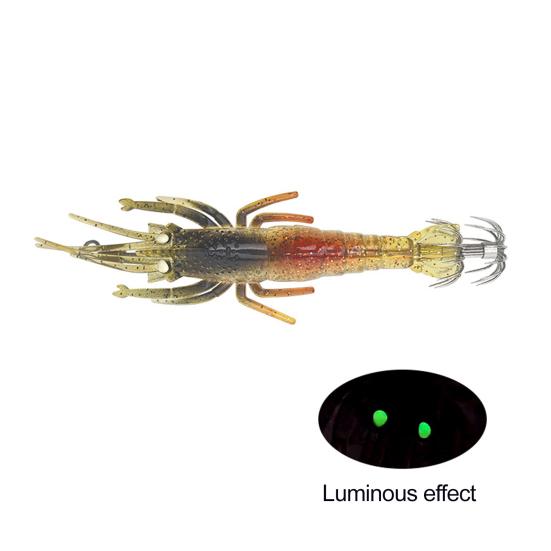 Мягкая рыболовная приманка в форме креветки, реалистичный вид, естественная плавательная поза, светящийся эффект, искусственная приманка с острым крючком