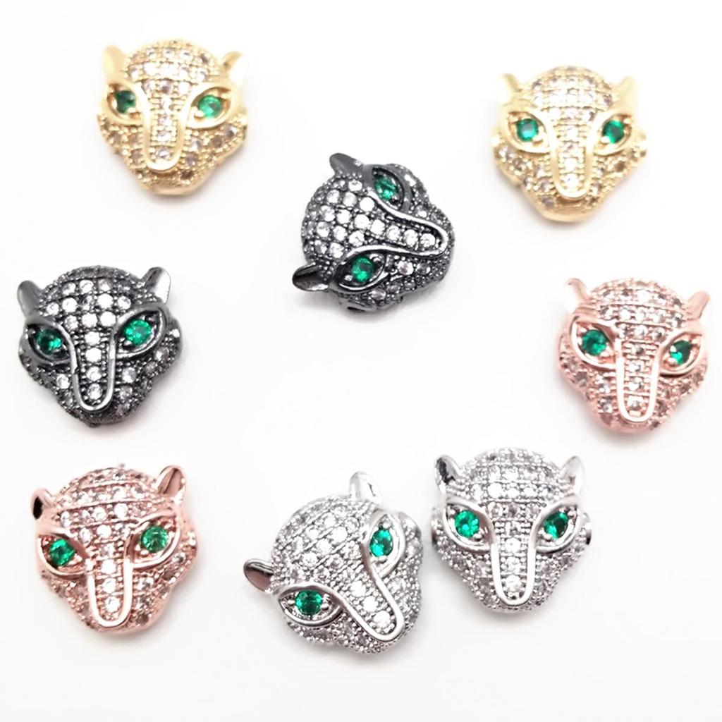 2Pcs Green Eyes Leopard Head Metal Fashion Accessories For Jewelry Component DIY Charm Decoration