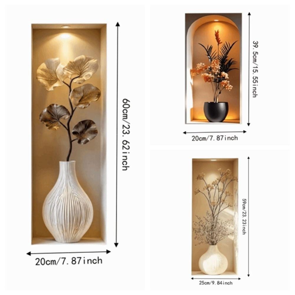 3pcs Self-Adhesive Flower Visual Wall Stickers Modern 3D Effect Wall Stickers Living Room