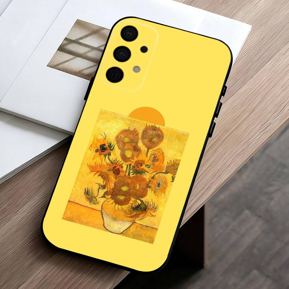Чехол для телефона V-Van G-Gogh S-Звездные подсолнухи для Samsung Galaxy A73,A72,A71,A70,A53,A52,A51,Других Мягкий черный чехол