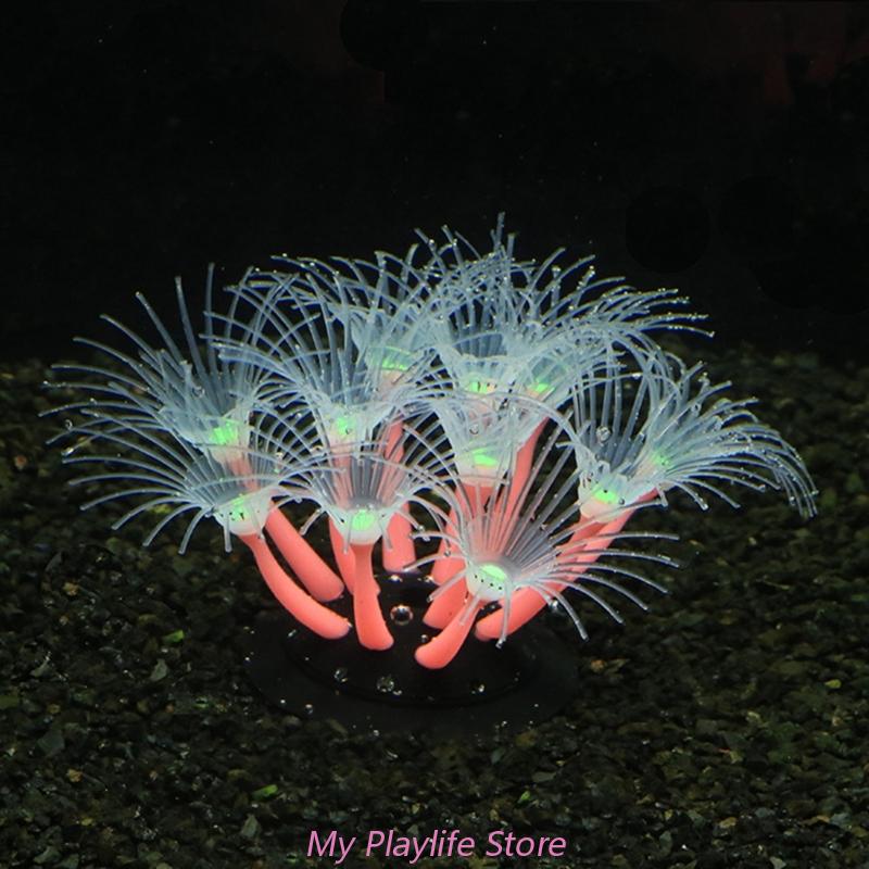 1Pc Silicone Glowing Artificial Coral Fish Tank Decoration Glow In The Dark Fake Coral Ornament Aquarium Underwater Decor Plant