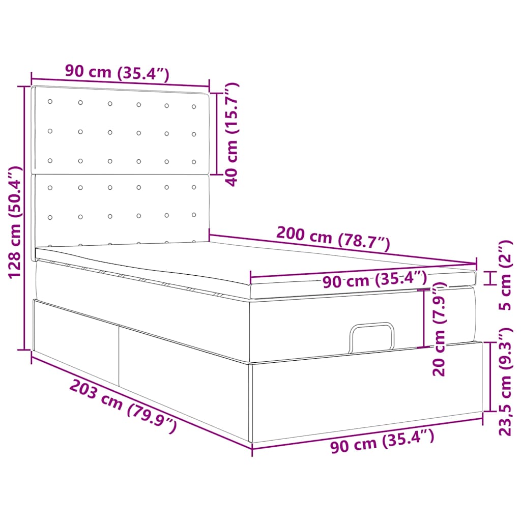 Ottoman Bed with Mattress & LEDs White 90x200 cm Faux Leather